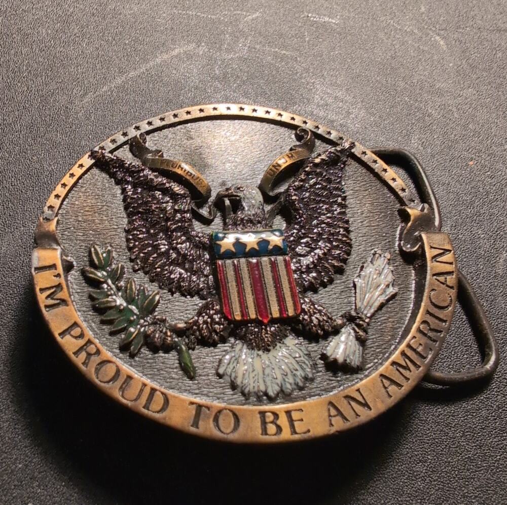 Bergamot Brass Works 1981 I'm Proud To Be An American Belt Buckle
